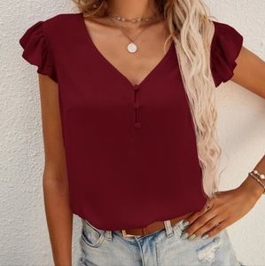 Shein dark red , ruffle cap sleeve blouse